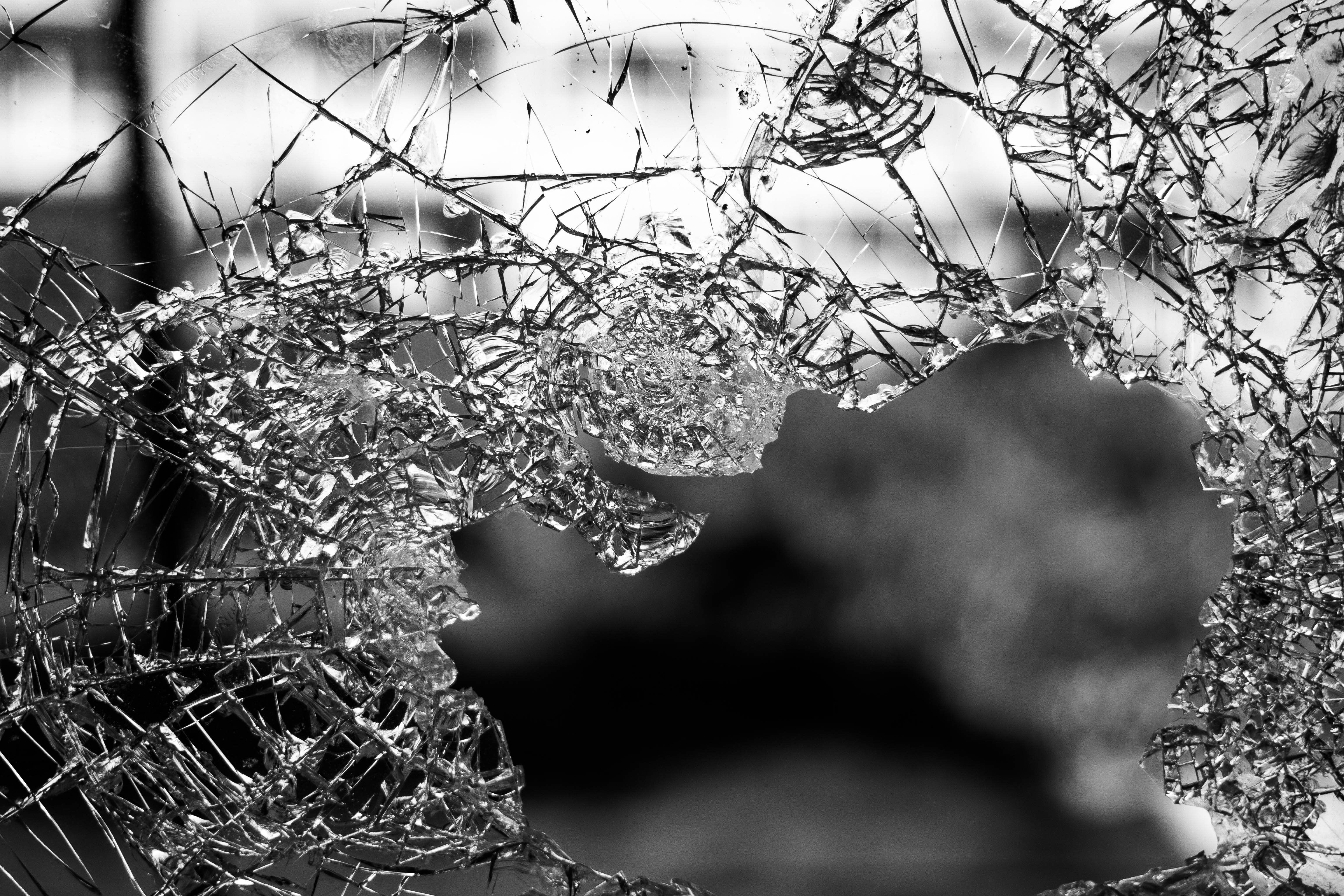 closeup of a broken window
