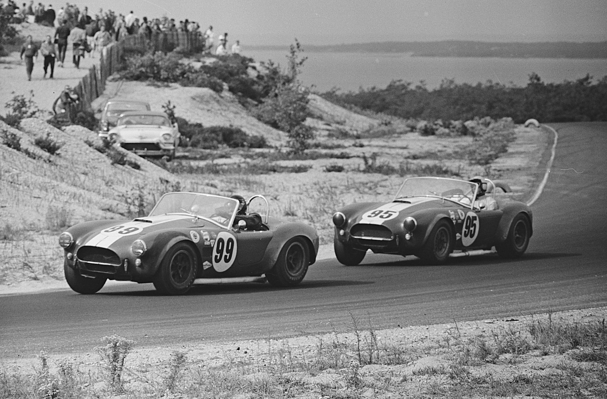 two Shelby vehicles racing on a course