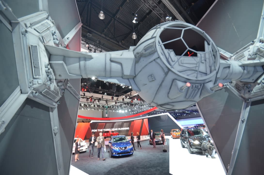 image of a large exhibition of Star Wars centered item at the Los Angeles Auto Show