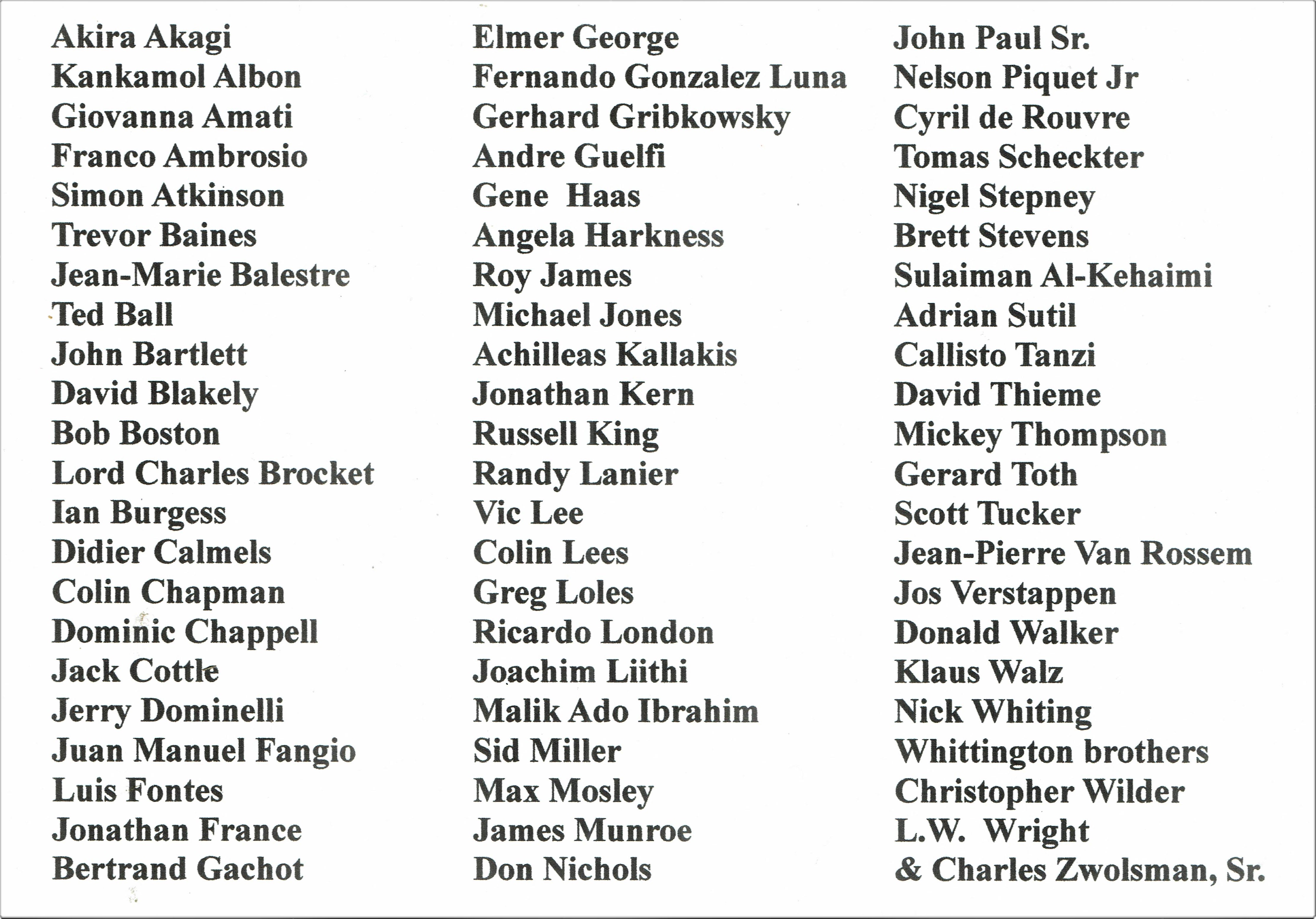 list of names of the offenders of automotive crimes