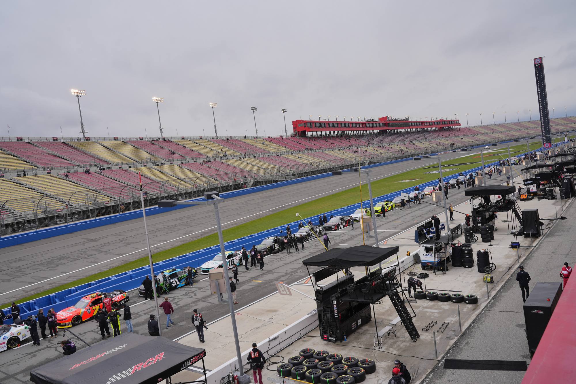 empty grand stands at the Auto Club Speedway in Fontana