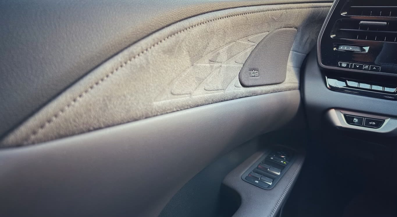 closeup image of the Mark Lewinson speaker in the door of the 2023 Lexus RX350h