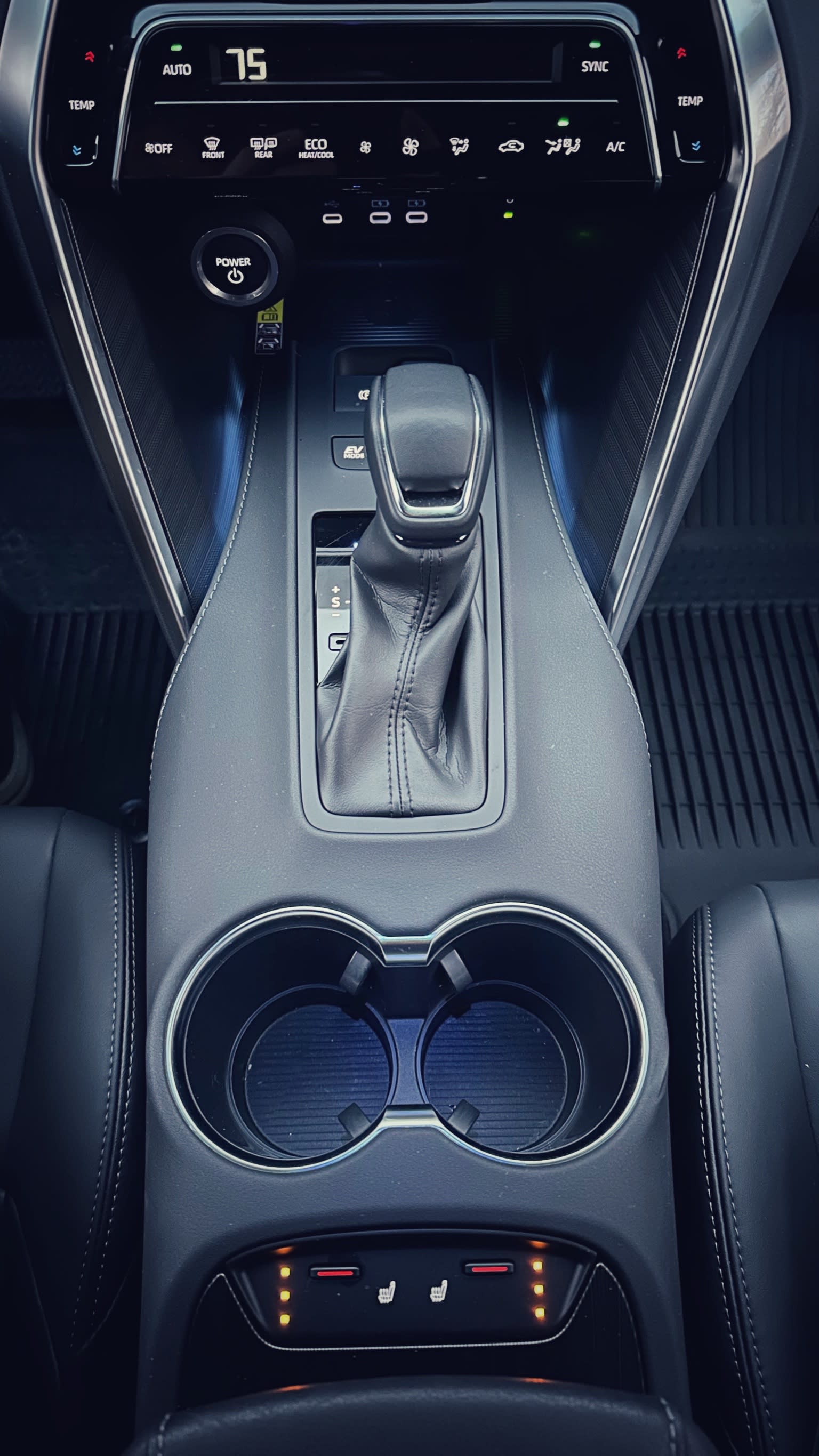 interior view of the 2023 Toyota Venza, feating the center console.