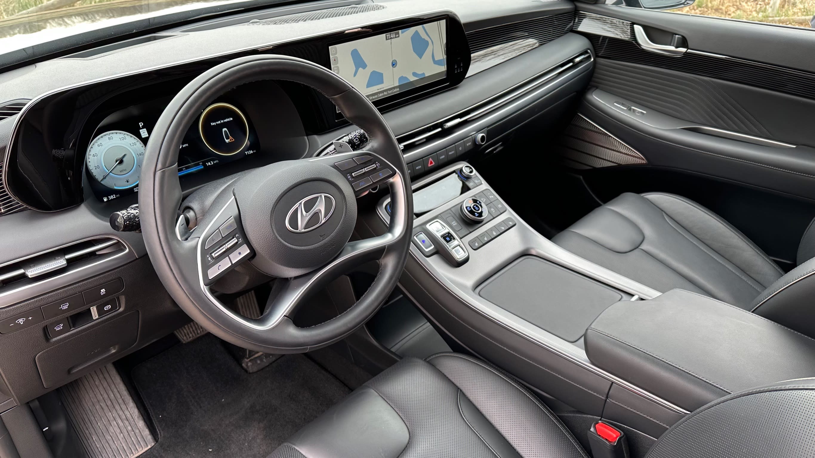 The interior of the 2023 Hyundai Palisade Calligraphy, seen from above the driver's seat