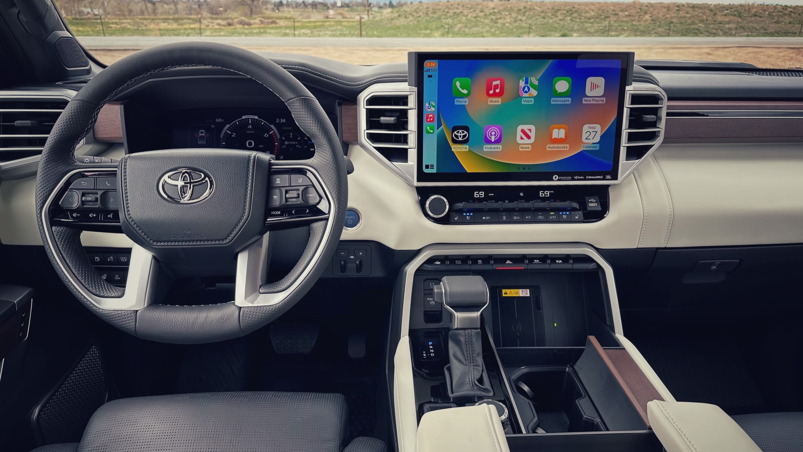 image of the interior of the 2023 Toyota Tundra, featuring a massive infotainment screen