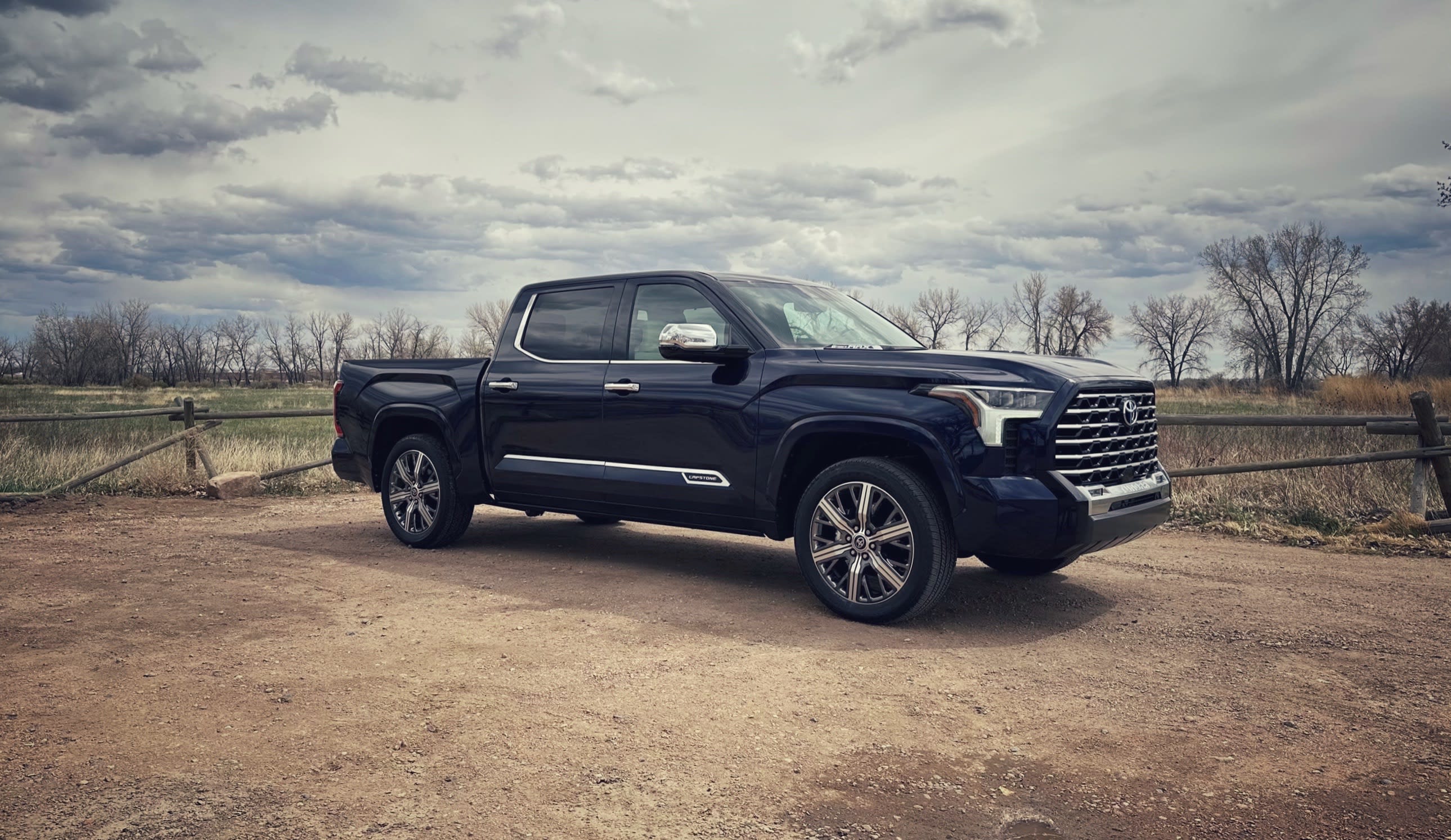exterior of the 2023 Toyota Tundra Capstone as seen from the front and side