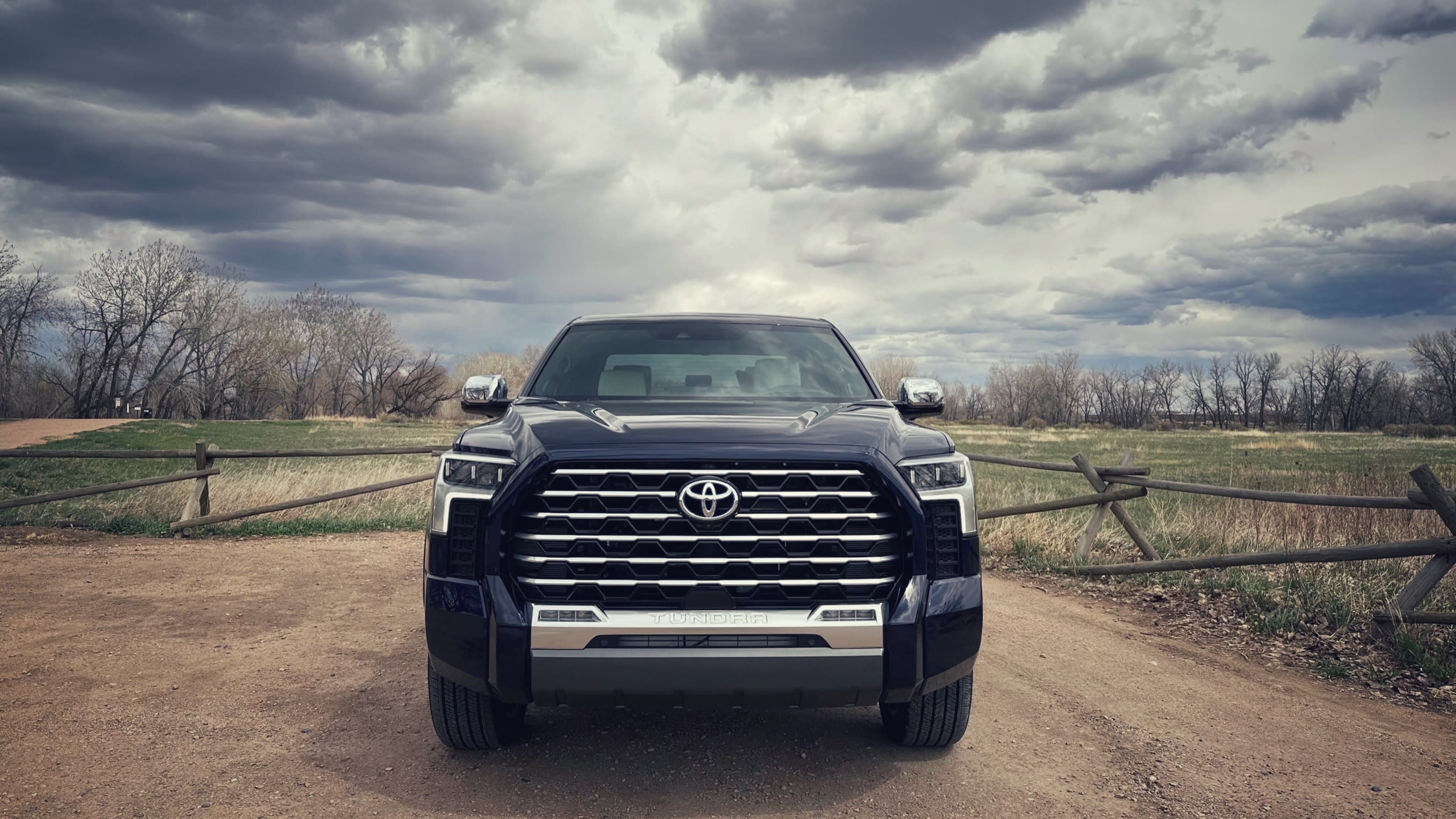 exterior view of the 2023 Toyota Tundra, as seen from straight in front.