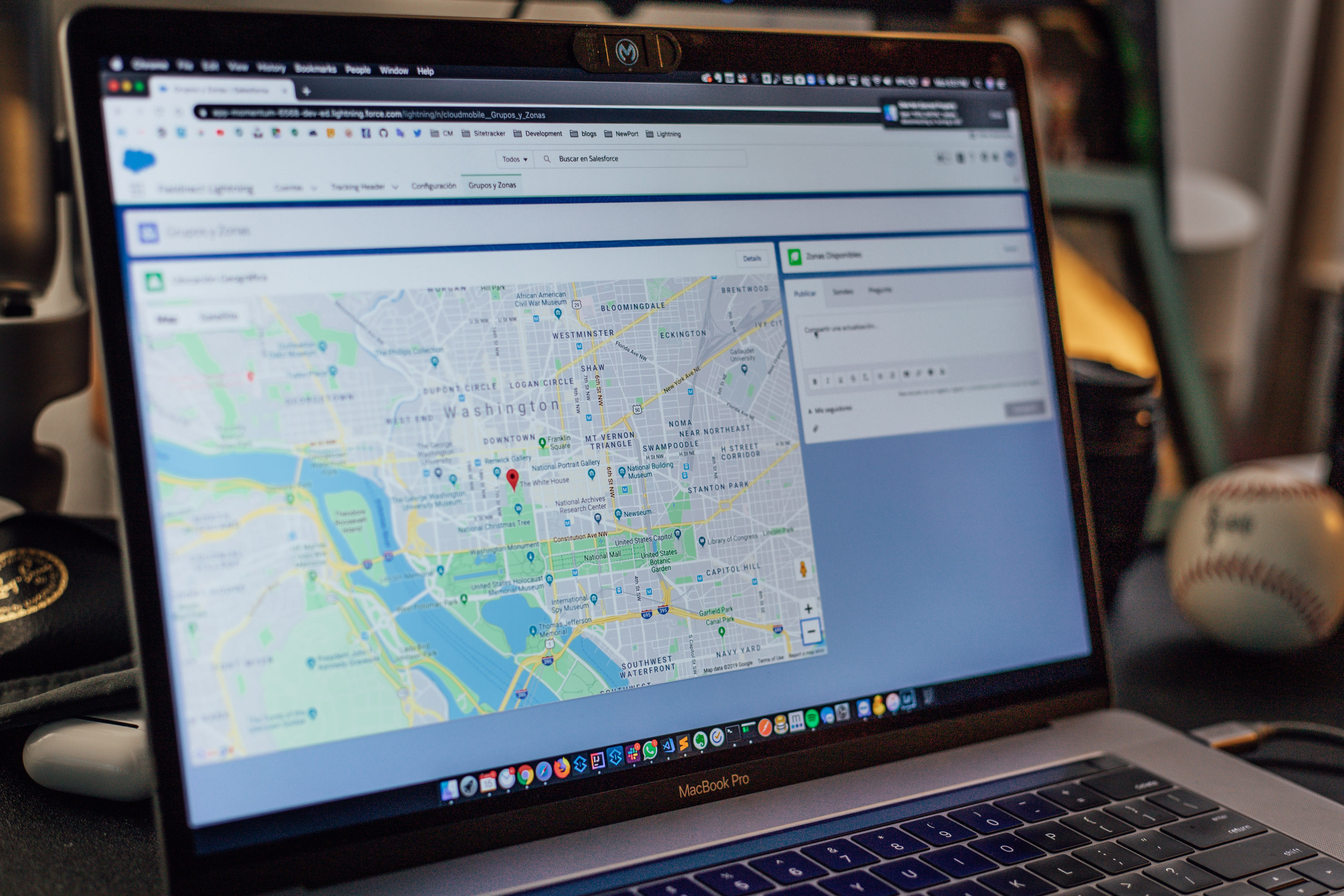 laptop displaying a map with points