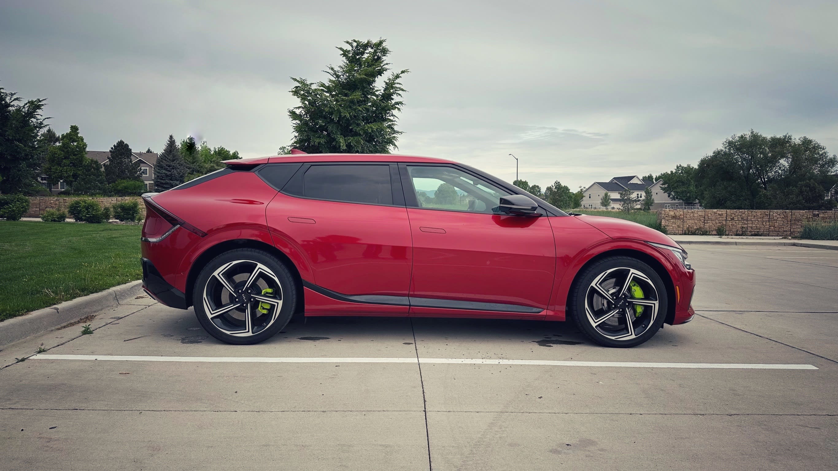 the side of a red 2023 Kia EV6 GT