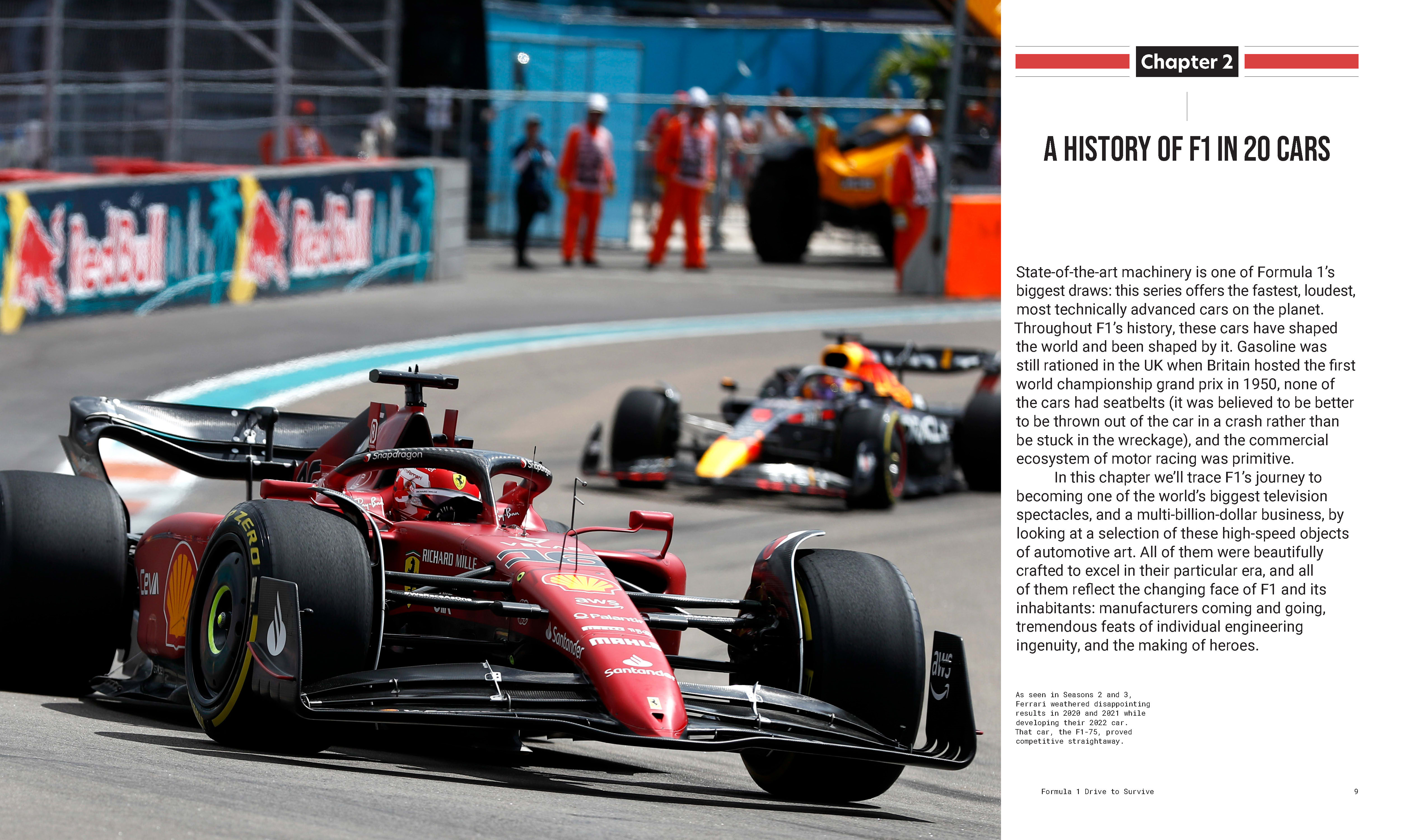 page spread from the book The Formula 1 Drive to Survive, The Unofficial Companion