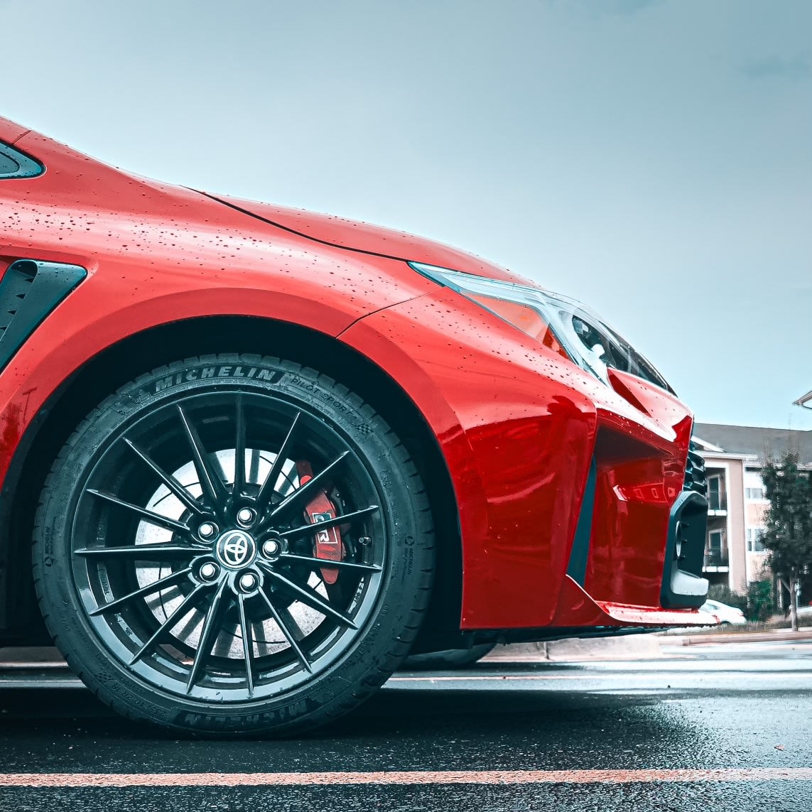 the right front wheel of the 2023 Toyota GR Corolla