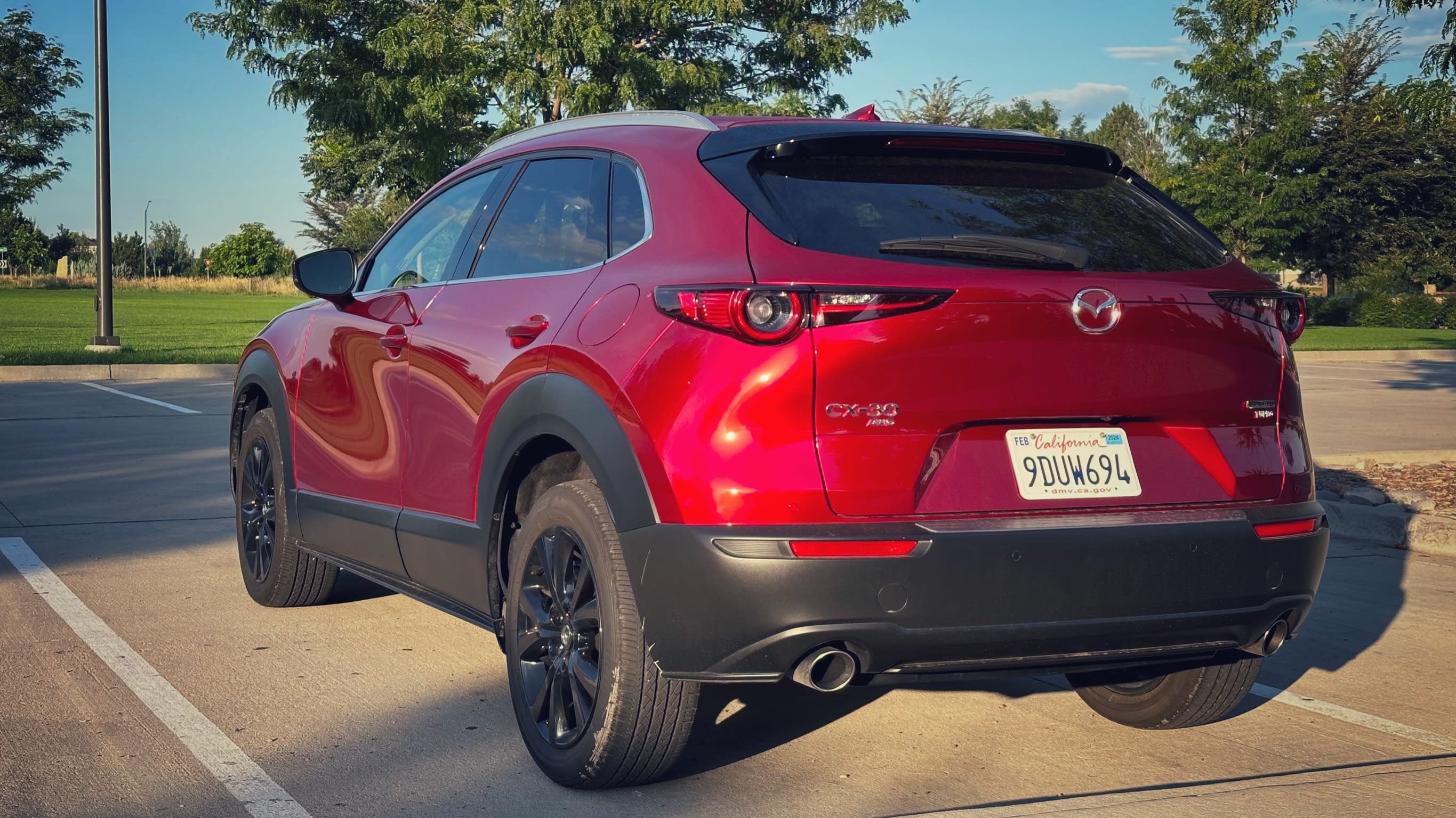 rear end of a red 2023 Mazda CX-30