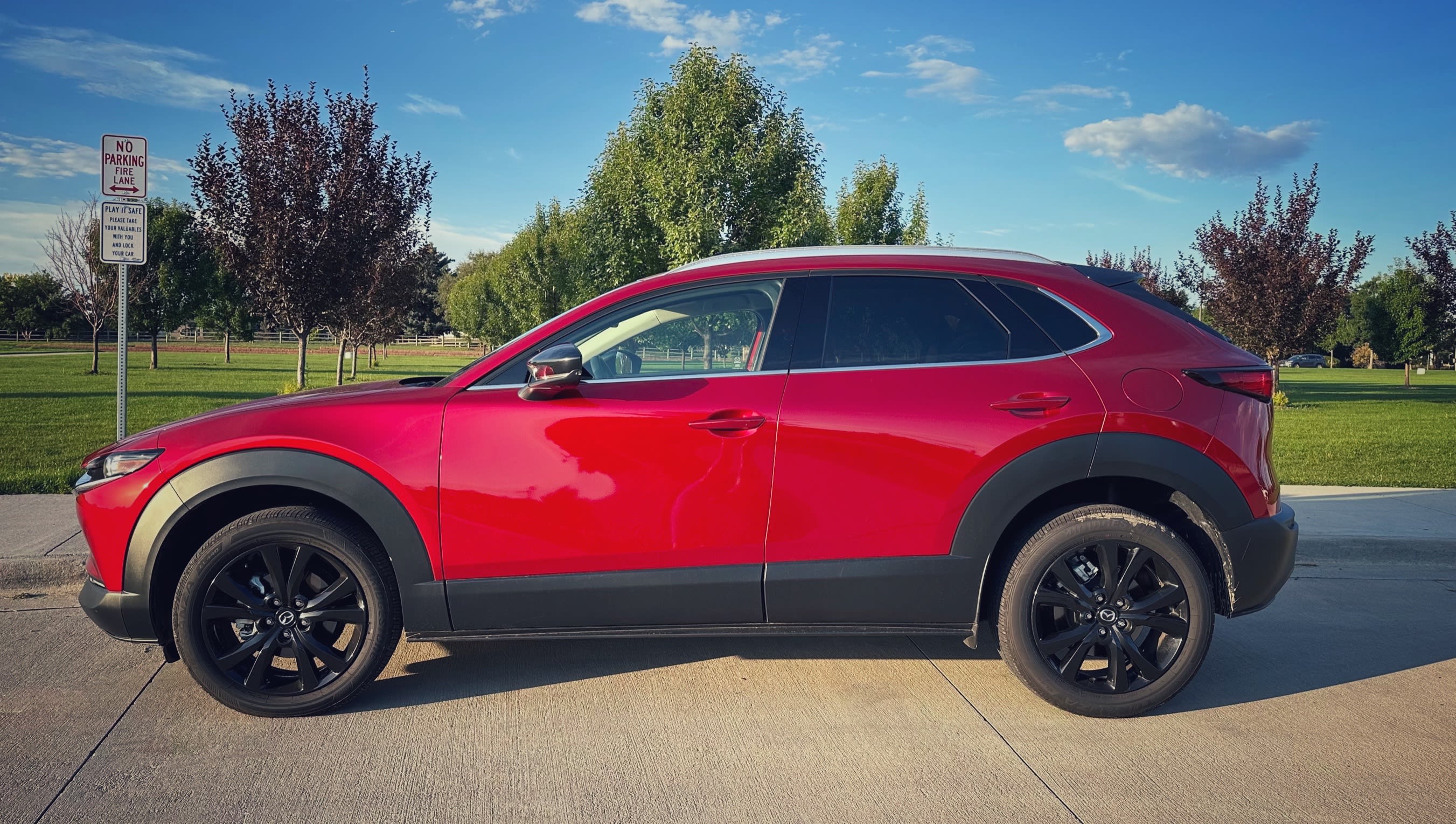 side view of a red 2023 Mazda CX-30
