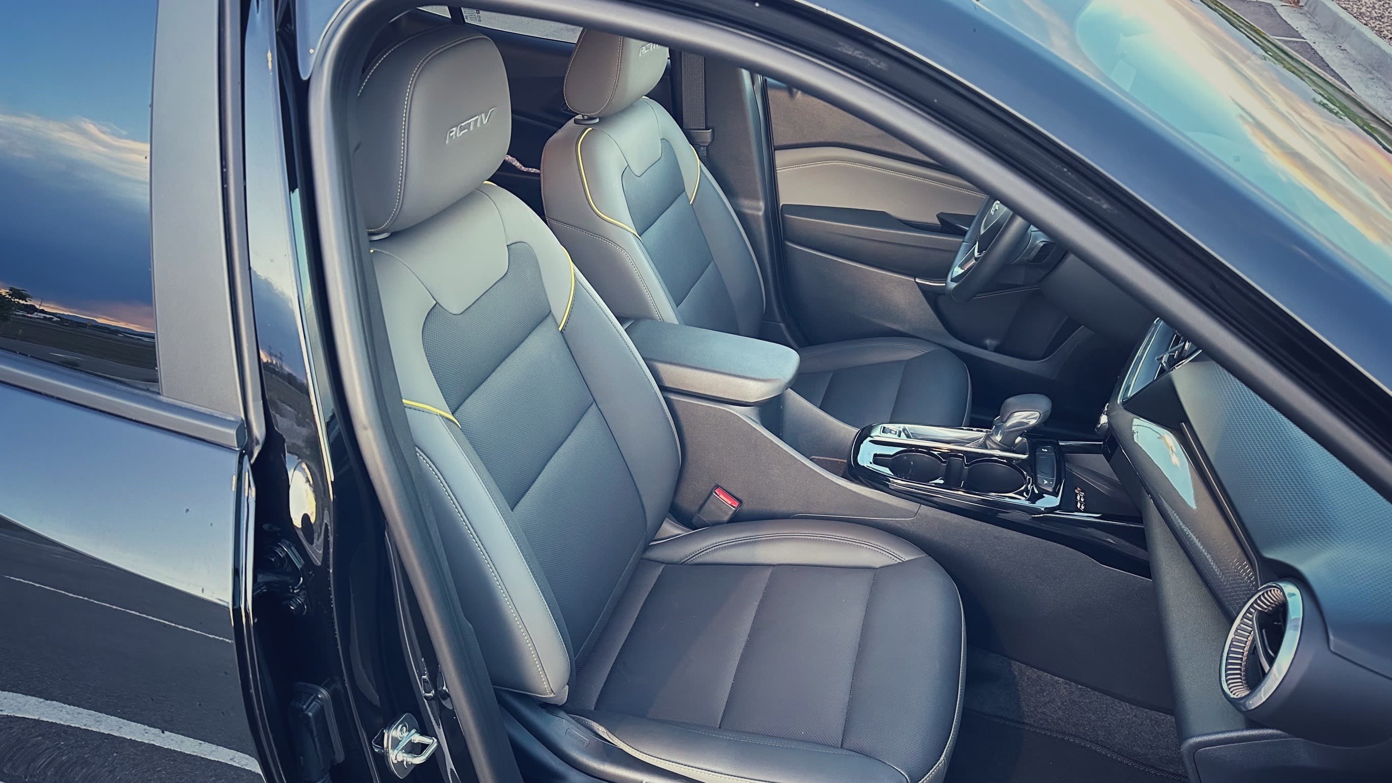 interior of the 2024 Chevrolet Trax, featuring the front seats
