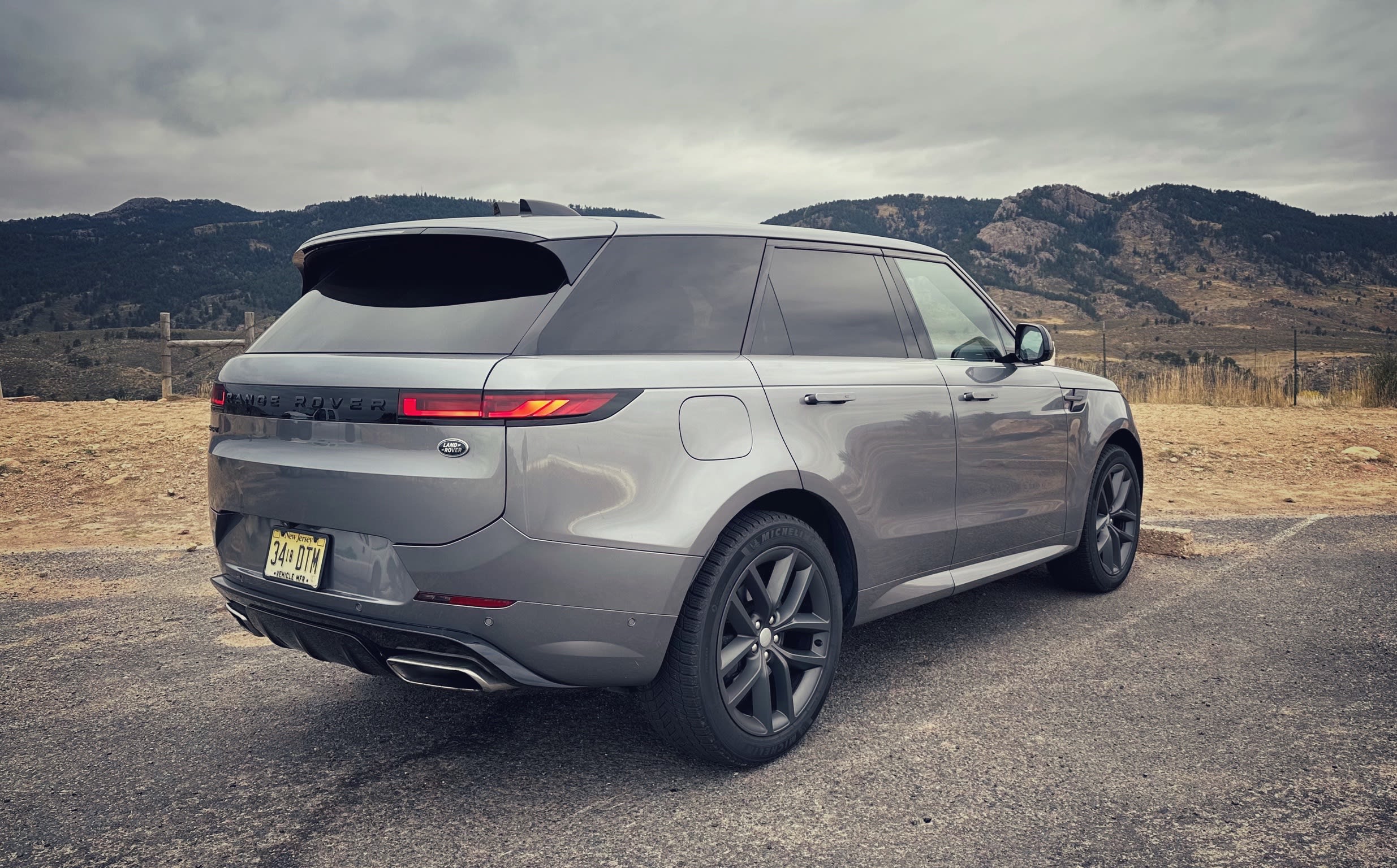 rear of a gray Range Rover Sport