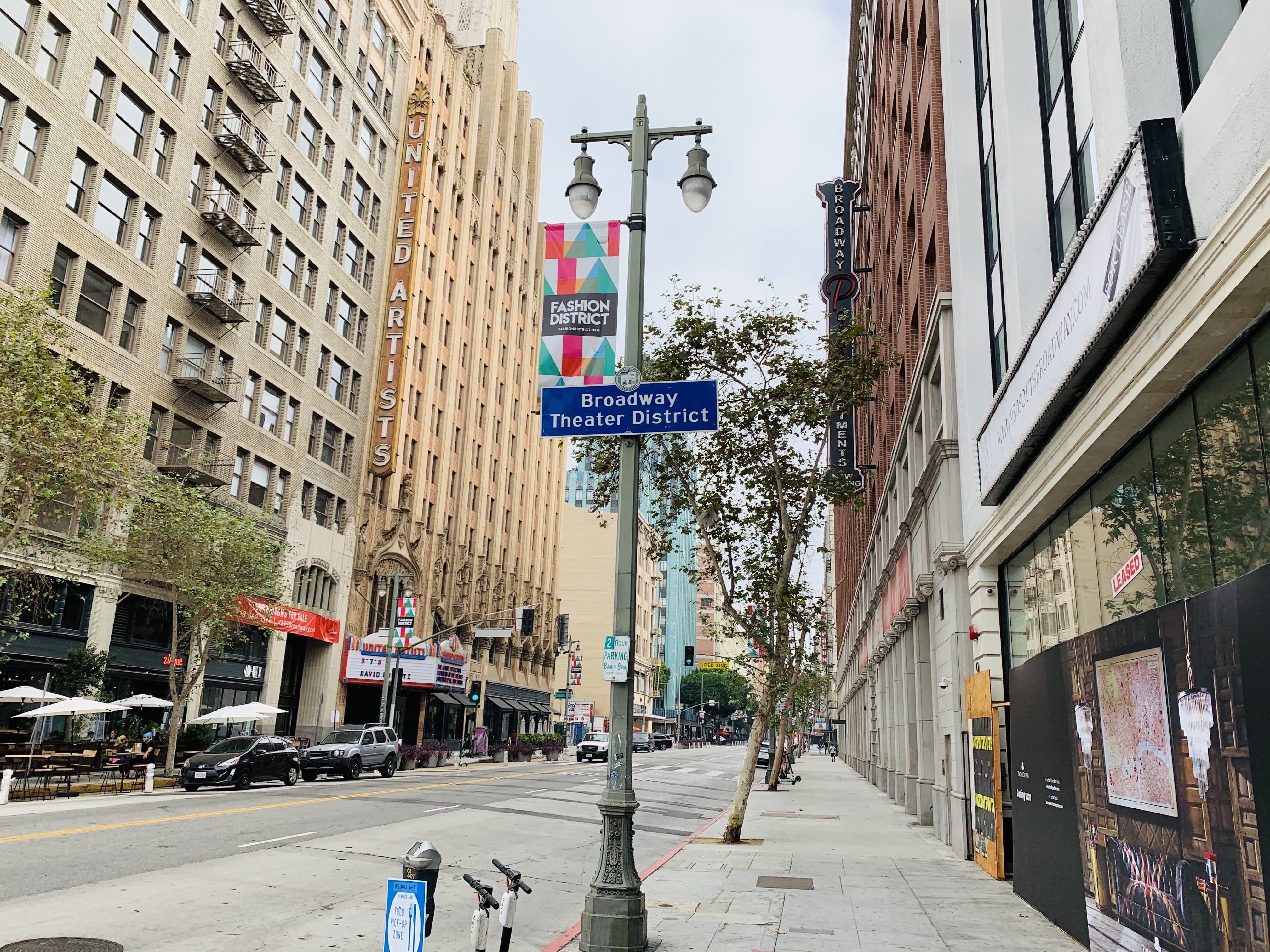A street in the Theater District in Los Angeles