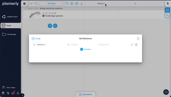 Edit Milestones dialog opened