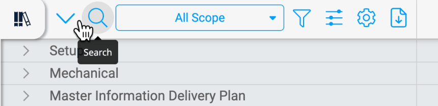 Scope module search icon in the top-left of the Scope interface