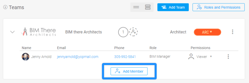 Manage roles and permissions screen in Plannerly