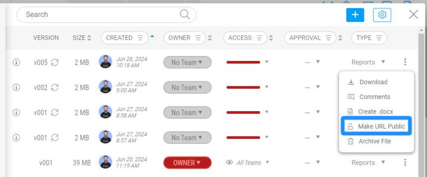 Make URL public option in File Manager
