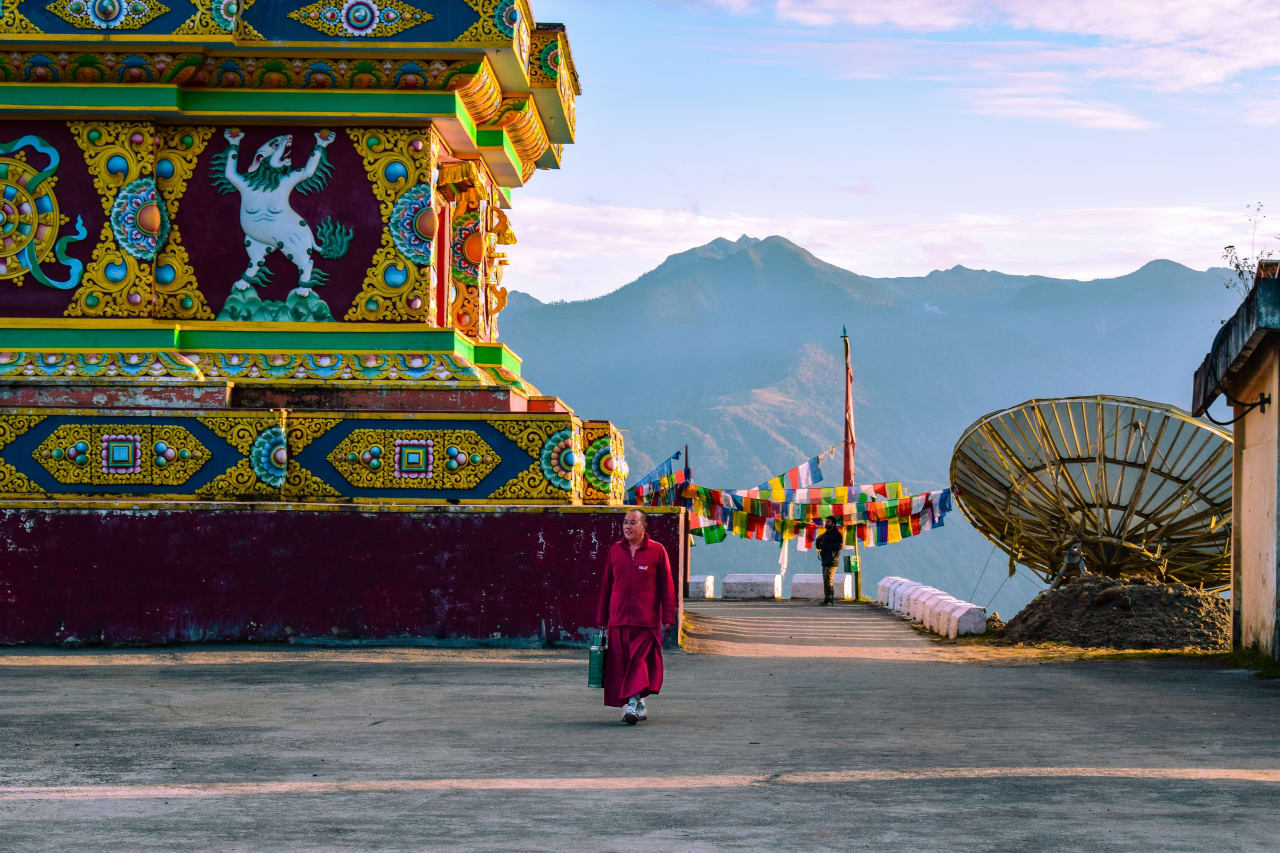 Tawang monastery and Himalayan mountains