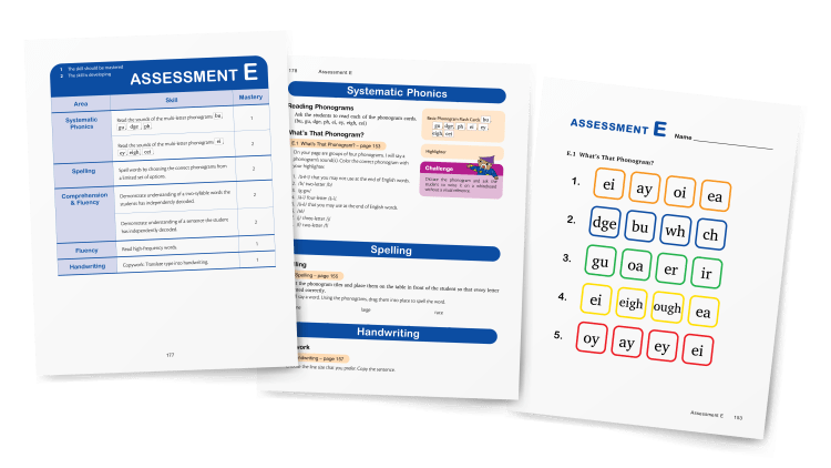 Foundations assessments found in the physical or digital teacher's manual perfectly correlated with the student workbook