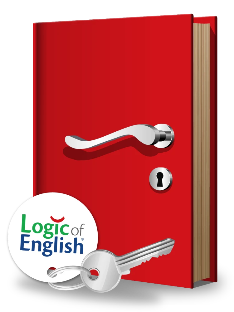 Book with door handle, key on key ring with Logic of English logo on key chain