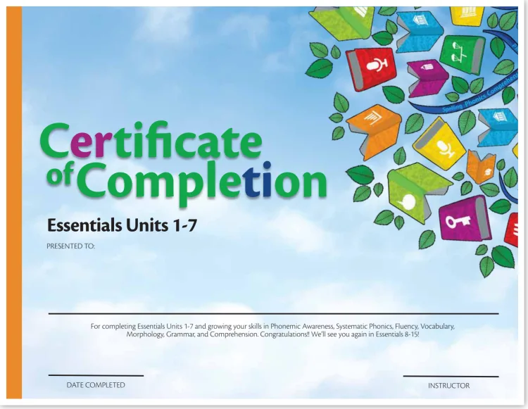 Certificate of Completion for Essentials 1-7