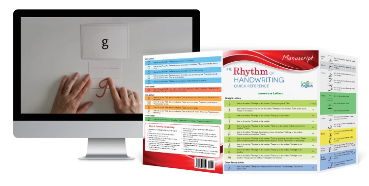 Virtual handwriting lesson demonstrating the systematic approach through explicit sequences of strokes to create a lowercase manuscript letter g