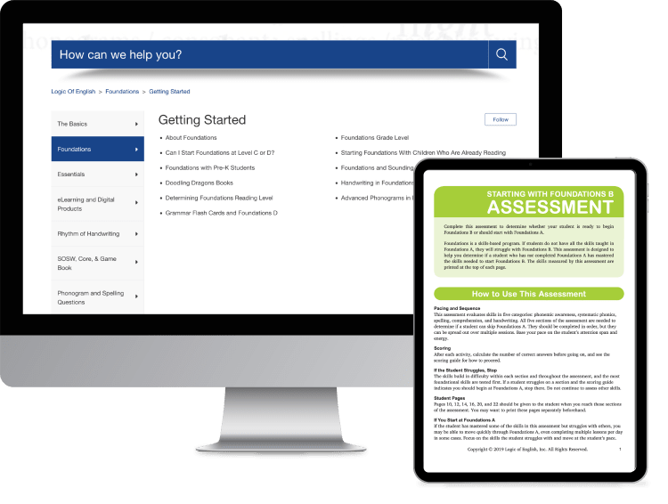 Downloadable placement assessment and scope and sequence for all four volumes of the Foundations curriculum