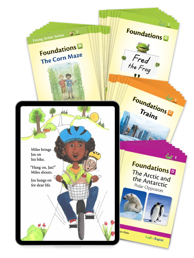 Decodable readers controlled for concepts learned throughout Foundations, available in traditional paperback book sets or in print- and tablet-friendly PDFs.
