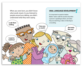 Illustration of diverse people from "How Your Brain Learns to Read," illustrated by Ingrid Hess.