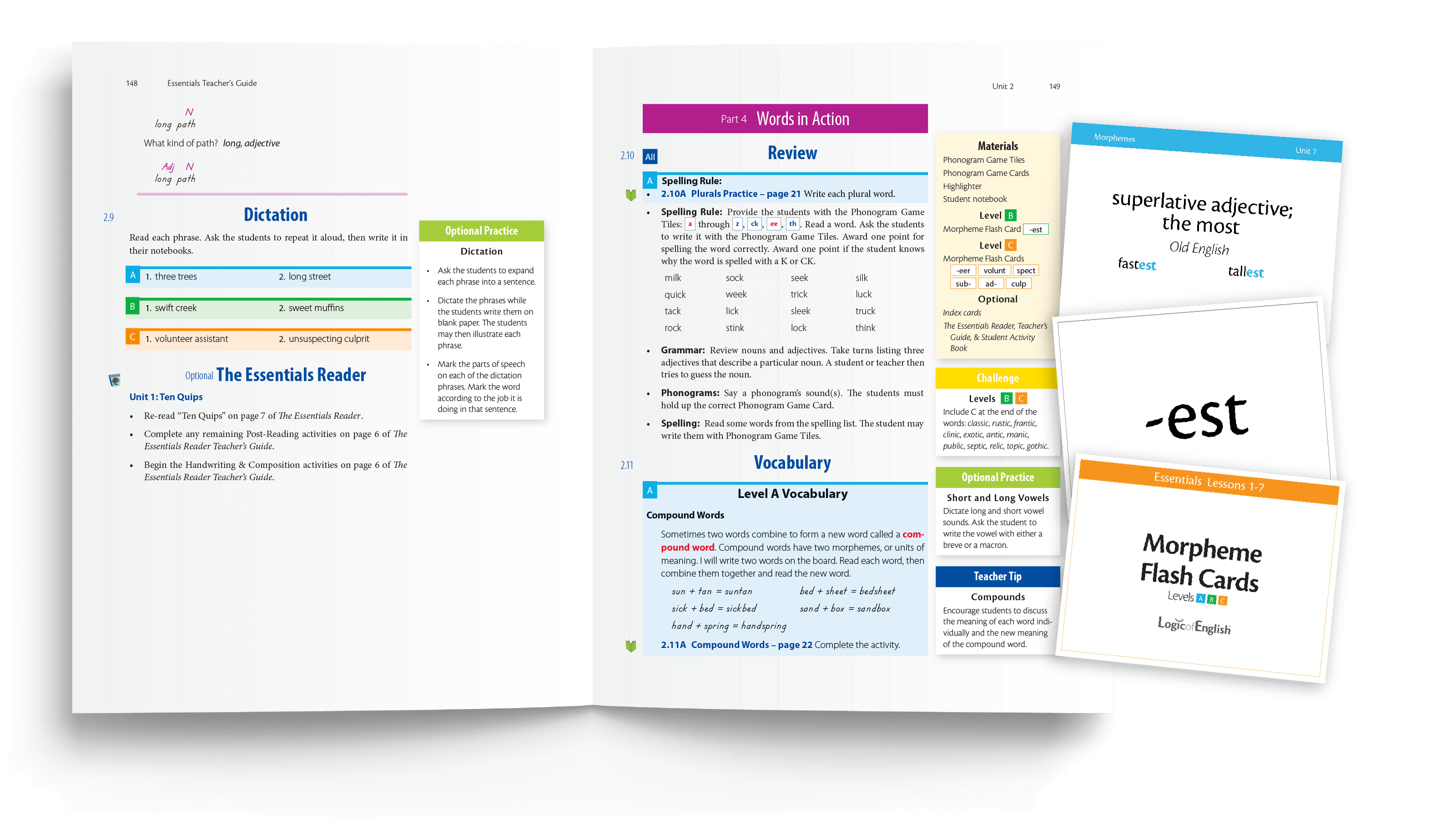 Part four introduces instruction for analyzing morphemes and affixes to support decoding unknown words.