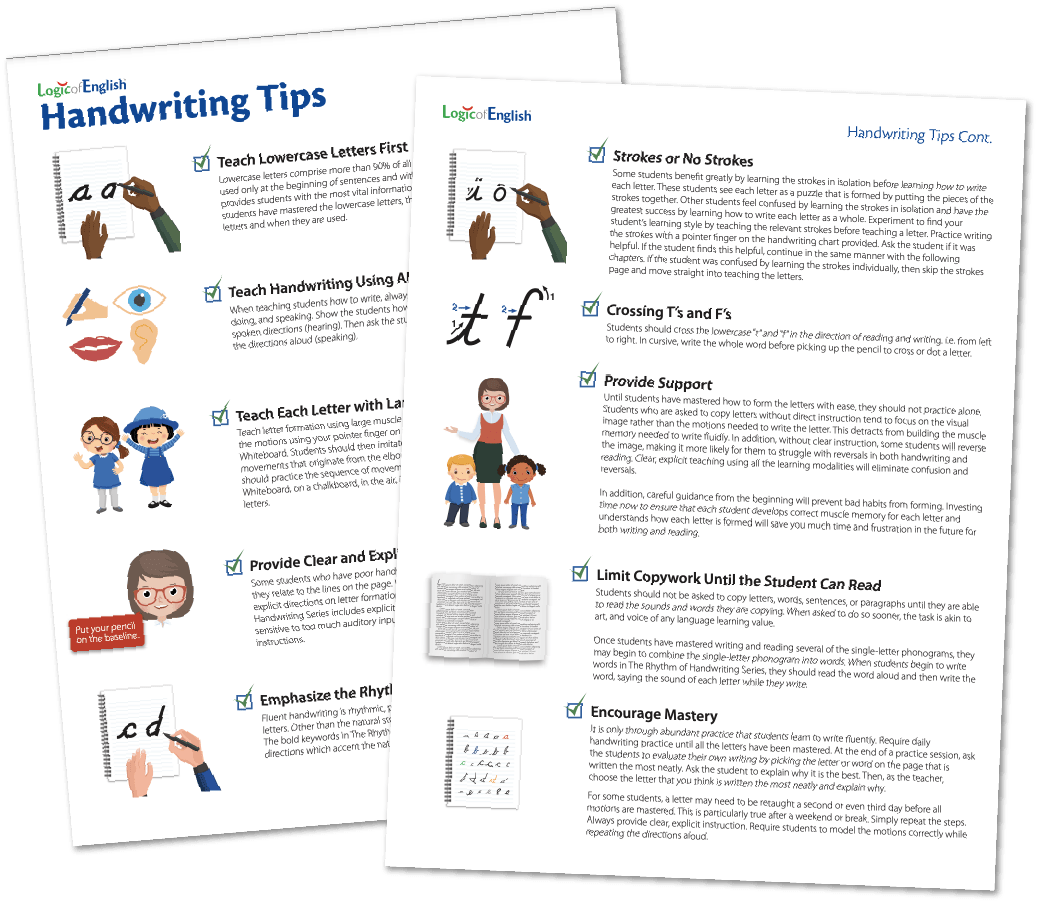 List of tips for teaching handwriting successfully to students of all ages!