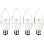 רביעיית נורות WARM WHITE LED 5W - הברגה E27 - עדשת נר שקופה