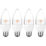 רביעיית נורות WARM WHITE LED 5W - הברגה E27 - עדשת נר שקופה