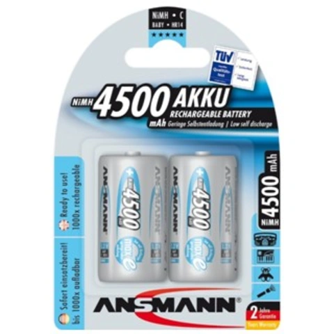 זוג סוללות נטענות - ANSMANN - C - 1.2V 4500MAH - NIMH ANSMANN