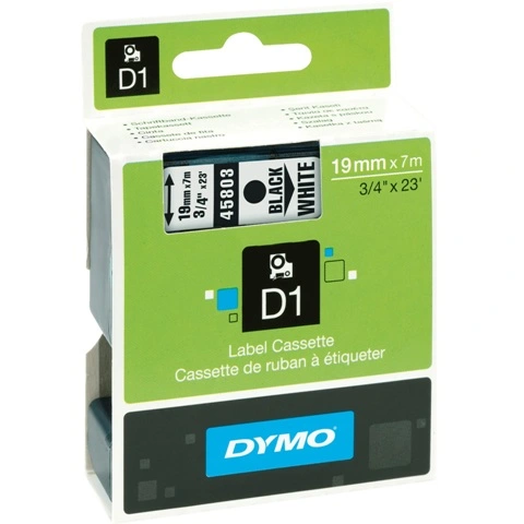 סרט פלסטיק דביק - 19MM X 7M - D1 - שחור / לבן DYMO