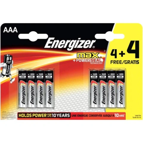 8 סוללות אלקליין - AAA 1.5V - ENERGIZER MAX ALKALINE ENERGIZER