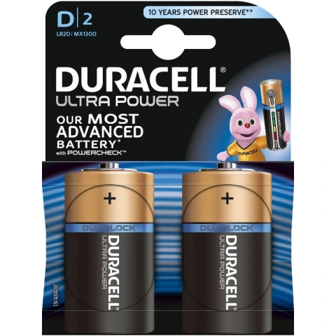 זוג סוללות אלקליין - D 1.5V - DURACELL ULTRA ALKALINE DURACELL