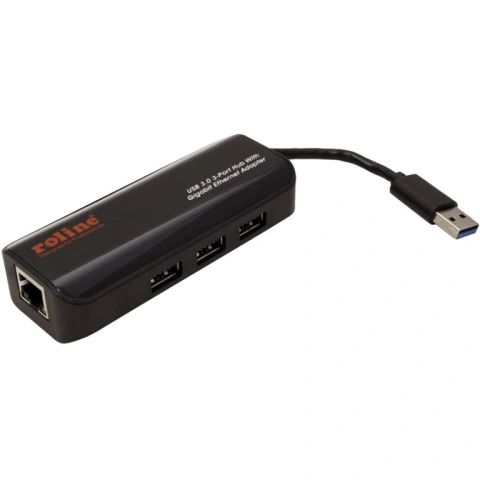 מפצל USB 3.0 אקטיבי עם 3 יציאות + יציאת GIGABIT ROLINE