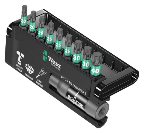 סט ביטים מקצועי - 10 יחידות - WERA BIT CHECK 10 TX IMPAKTOR 1 WERA