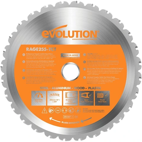 להב מסור - EVOLUTION RAGE TCT 255MM EVOLUTION