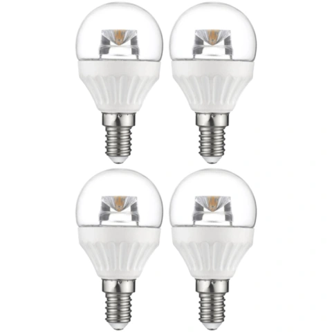 רביעיית נורות WARM WHITE LED 5W - הברגה E14 - עדשה שקופה PRO-ELEC