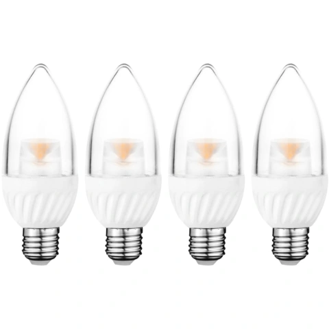 רביעיית נורות WARM WHITE LED 5W - הברגה E27 - עדשת נר שקופה PRO-ELEC