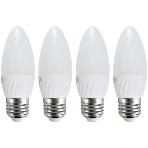 רביעיית נורות WARM WHITE LED 5W - הברגה E27 - עדשת נר חלבית PRO-ELEC