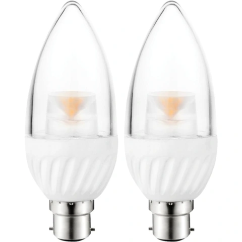 זוג נורות WARM WHITE LED 5W - חיבור B22 - עדשת נר שקופה PRO-ELEC