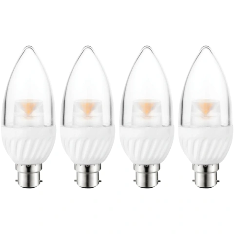 רביעיית נורות COOL WHITE LED 5W - חיבור B22 - עדשת נר שקופה PRO-ELEC