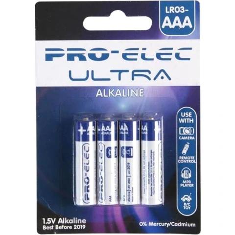 רביעיית סוללות אלקליין - AAA 1.5V - PRO-ELEC ULTRA ALKALINE PRO-ELEC