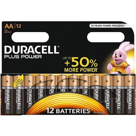 12 סוללות אלקליין - AA 1.5V - DURACELL PLUS POWER ALKALINE DURACELL